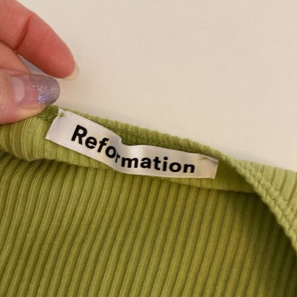 Reformation Chartreuse Green Ribbed Stretch Open Back Midi Dress Size Small NWT - Picture 13 of 13